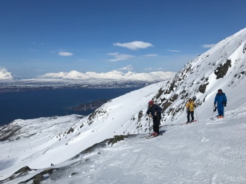 Taking a break to enjoy the scenery on a run down Narvikfjellet's back side