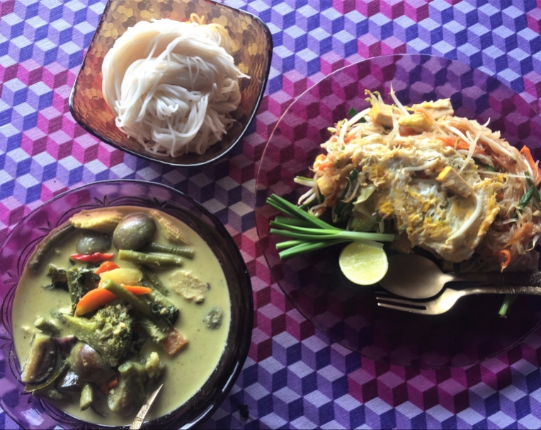 From ingredient shopping in the morning to finished product at lunch—pad thai and green curry cooked at our guest house